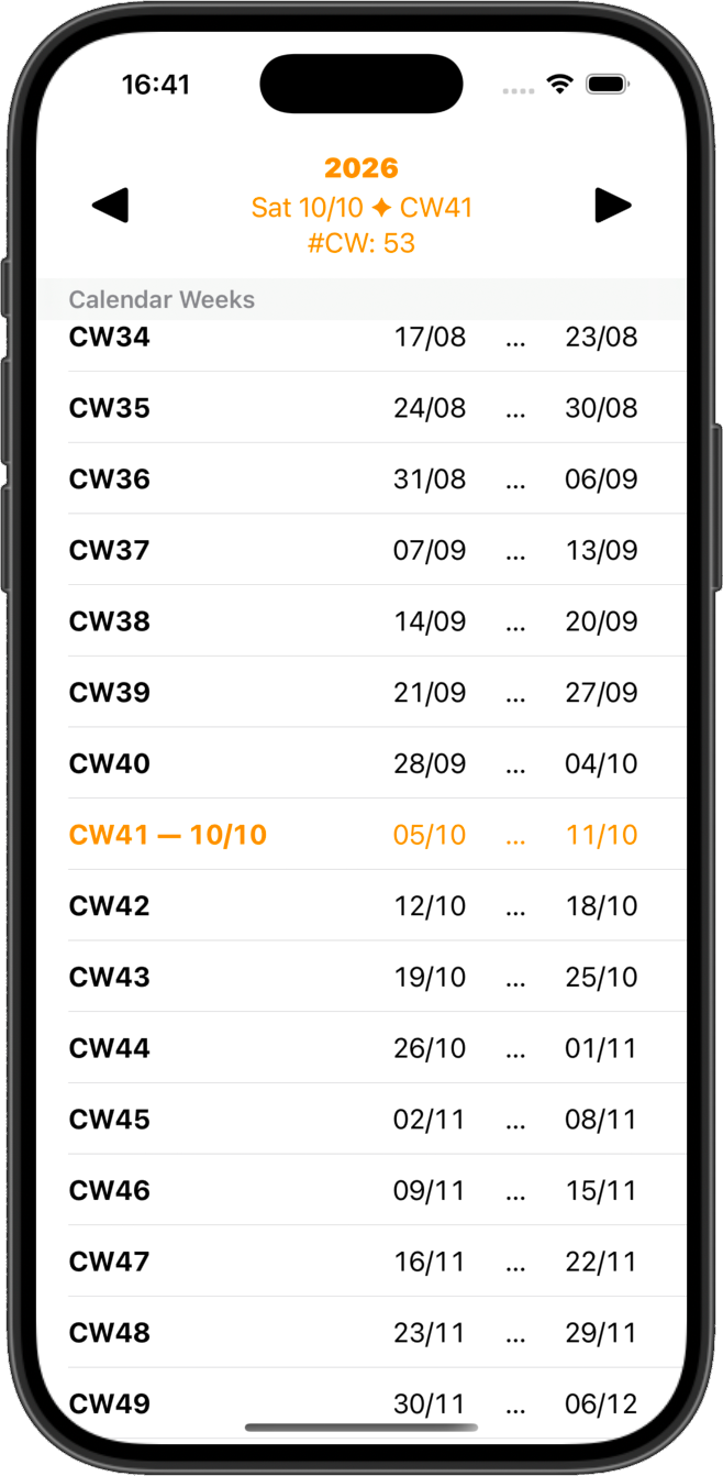 iOS app: Calendar weeks list